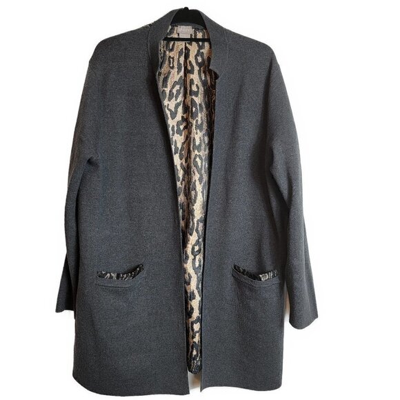 Chico's Animal-Detail Woven-Back Cardigan Sweater - sz L - Picture 3 of 7